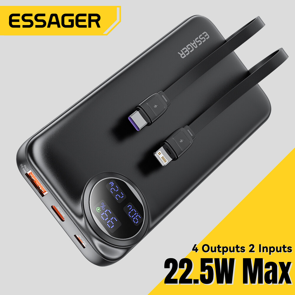 Essager usba22.5w sạc dự phòng s xách tay 20000mah màn hình hiển thị kỹ thuật số với loại c cáp ligh