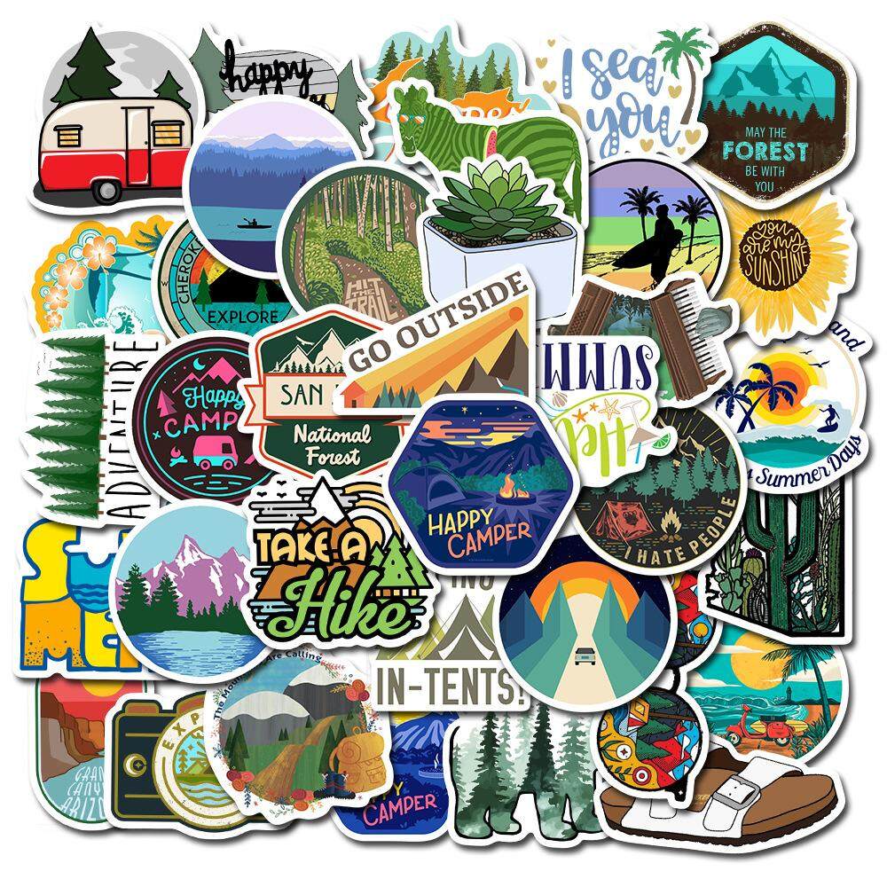 DIY 50Pcs Camping Scenery Outdoor Adventure Climbing Adhesives Sticker For Bike 