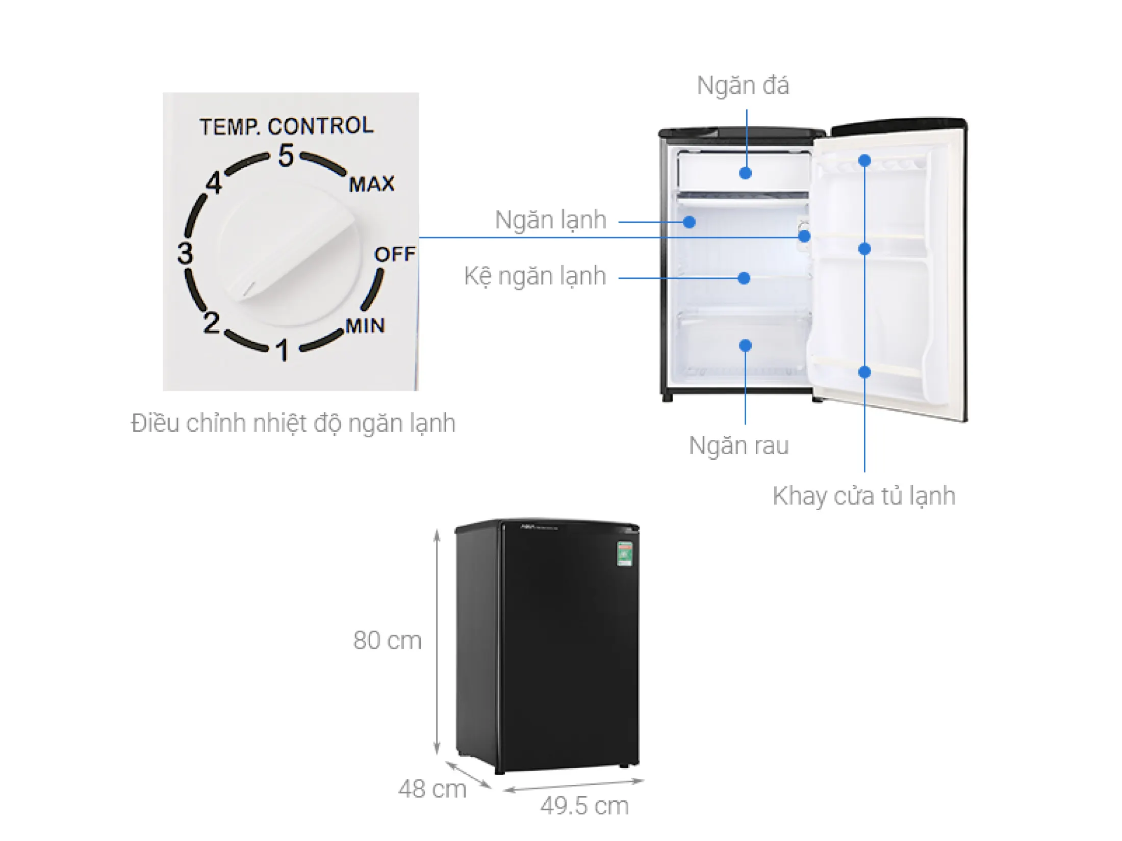 Tủ lạnh Aqua 90 lít AQR-D99FA BS - Miễn phí vận chuyển HCM
