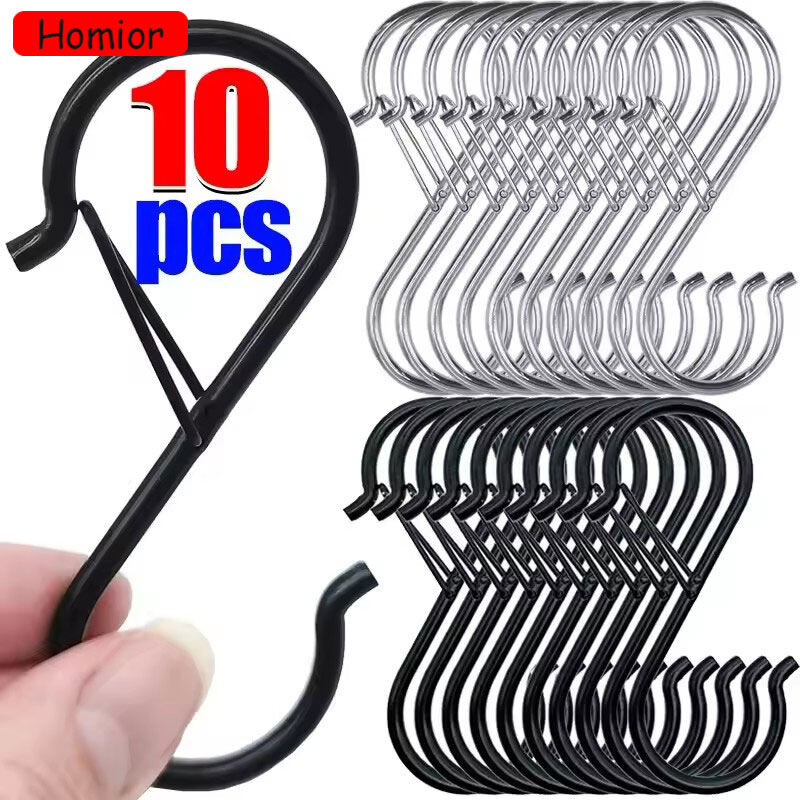 Homior 2/10pcs Room Bags Metal S-Shape Hook Garden Hanging Clasp Kitchen Pot Rack Clothes Towels Closet Rod S Hanger Hooks with Buckle