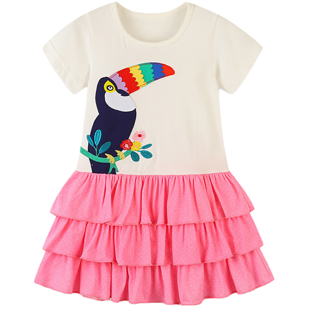 Kids Girls Dresses Cartoon Animal Bird Parrot Macaw Flower Floral Print ...
