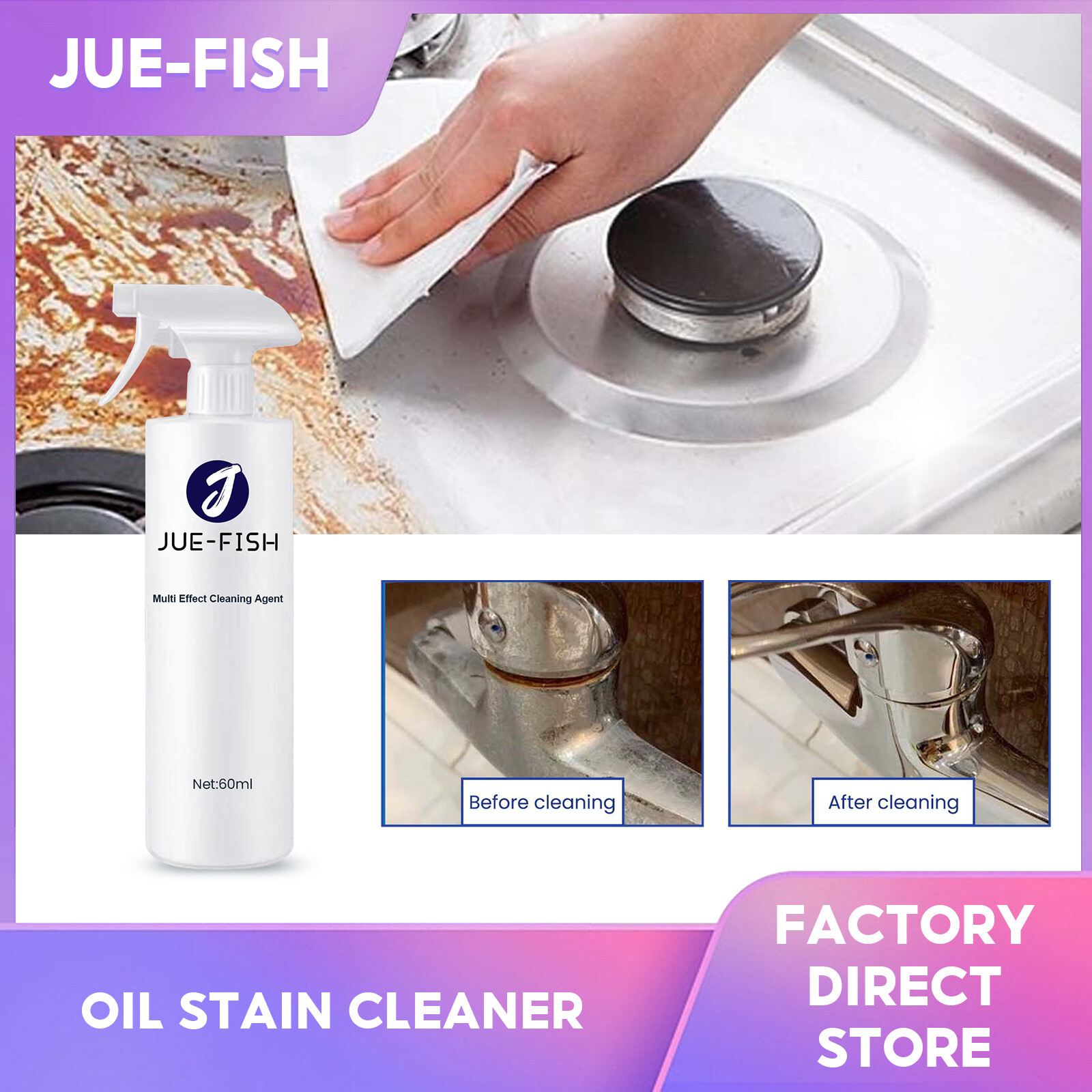 Jue-Fish สารทำความสะอาดทำความสะอาดได้หลากหลายแบบกำจัดได้อย่างมีประสิทธิภาพทำความสะอาดคราบสกปรกสำหรับห้องครัวห้องน้ำที่ขัดฟันขาวทำความสะอาดอเนกประสงค์เตาอบครัวน้ำมันสเปรย์ทำความสะอาดเครื่องมือล้างโฟม (60มล.) ราคา 141 บาท*ส่งฟรี