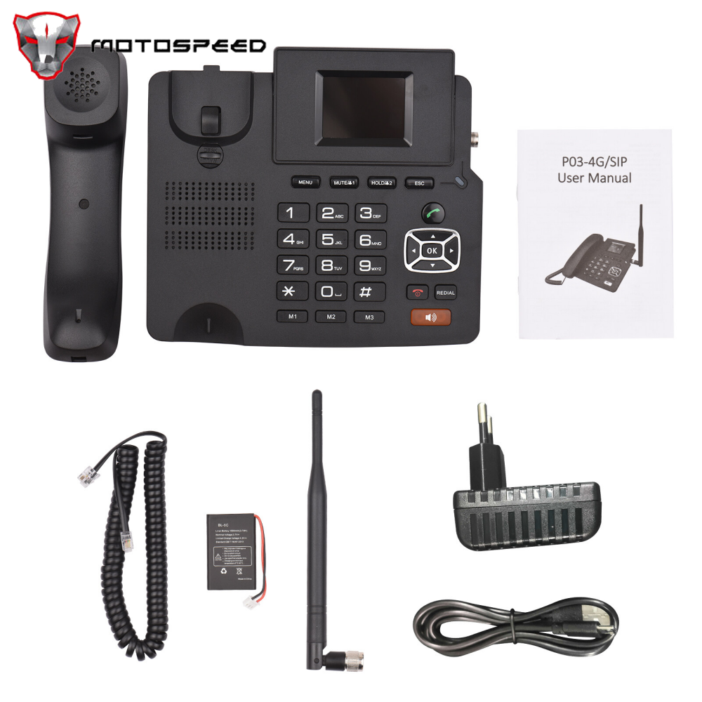 MOTOSPEED P03-4G Desktop Wireless Telephone 4G VOIP Phone Support 2 SIP Accounts WIFI SIM Card with Antenna LCD Screen Auto Answer for Office Home Company Conference ราคา 2,256 บาท*ส่งฟรี