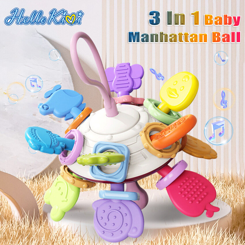 HelloKimi Baby Manhattan Toy Soft Silicone Ball Gum Ring Grip Ball 3 In 1