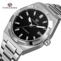 Forsining Đồng hồ cơ tự động doanh nhân thép không gỉ thời trang nam dây đeo đồng hồ lịch dạ quang đồng hồ nam. Quà tặng nam