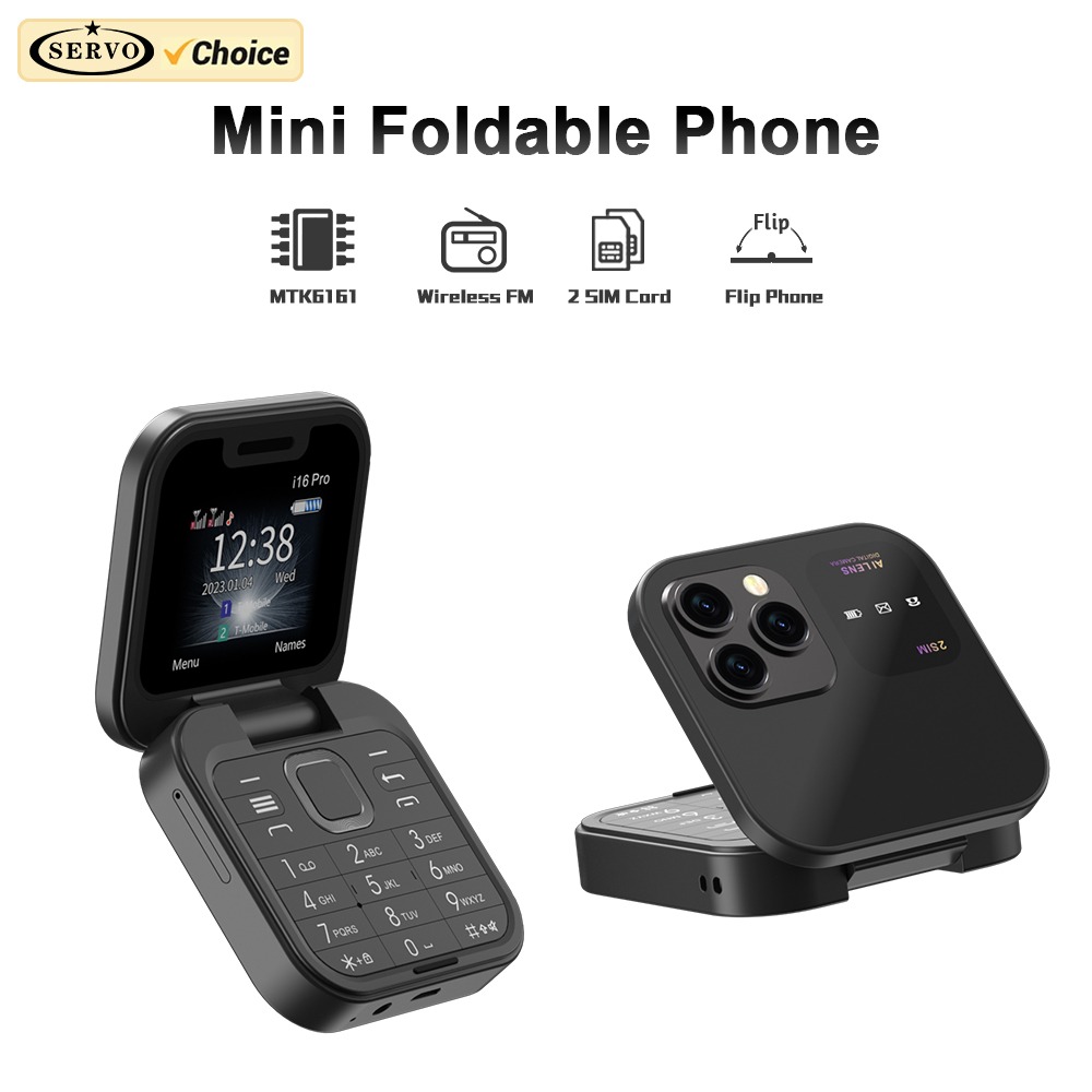 SERVO i16Pro Small Foldable Mobile Phone Auto Call Record Speed Dial FM Radio Mini Flip Telephones 2 Card GSM Unlocked Cellphone ราคา 813 บาท*ส่งฟรี