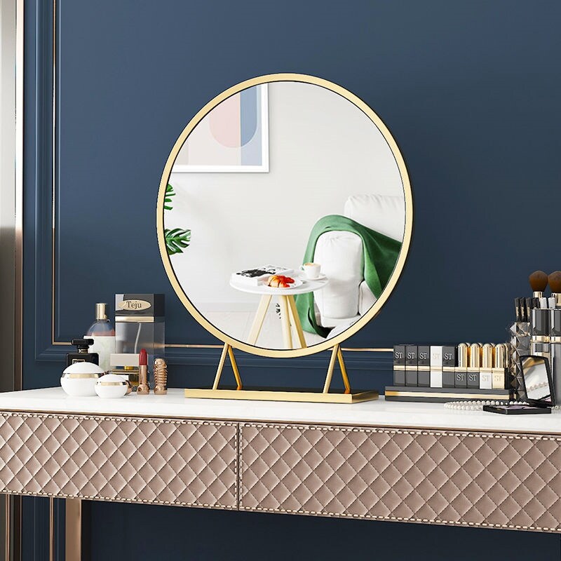 Gambar high quality Dressing table makeup mirror home net red bedroom mirror desktop desktop Nordic ins round large princess mirror