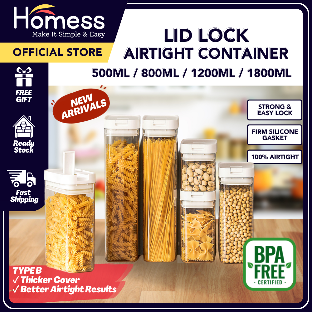 Gambar HOMESS Airtight Food Storage Organizer Airtight Container Canister with Easy Lock Lid for Kitchen Storage Organization Bekas Makanan Kitchen   Dining   Kitchen Storage   Accessories   Kitchen Canisters   Jars