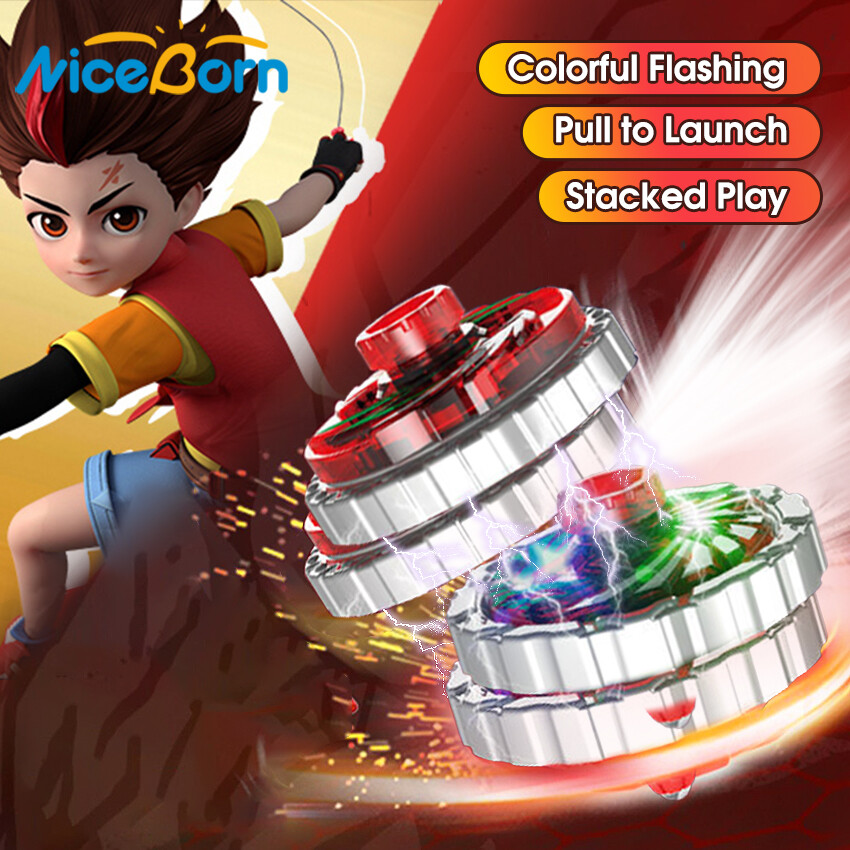 Niceborn đồ chơi chiến đấu thiết bị phóng dây phát sáng bằng hợp kim đồ chơi con quay hồi chuyển thiết bị phóng dây phát sáng con quay hồi chuyển hai lớp bộ thiết bị phóng con quay hồi chuyển xếp chồng từ tính quà tặng tuyệt vời cho bé trai và bé gái