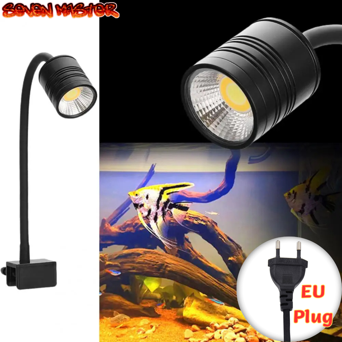Bảy Master ba màu sắc đa điều chỉnh góc Đèn bể cá Nam Mỹ Tank Đèn LED chiếu điểm Downlight