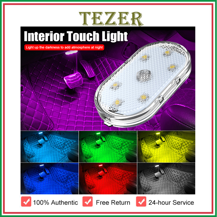Tezer đèn led cảm ứng nhiều màu sắc cho xe hơi đèn đọc sách trần nhà nội thất không dây đèn xung quanh đèn ngủ led rgb độ sáng cao sạc usb