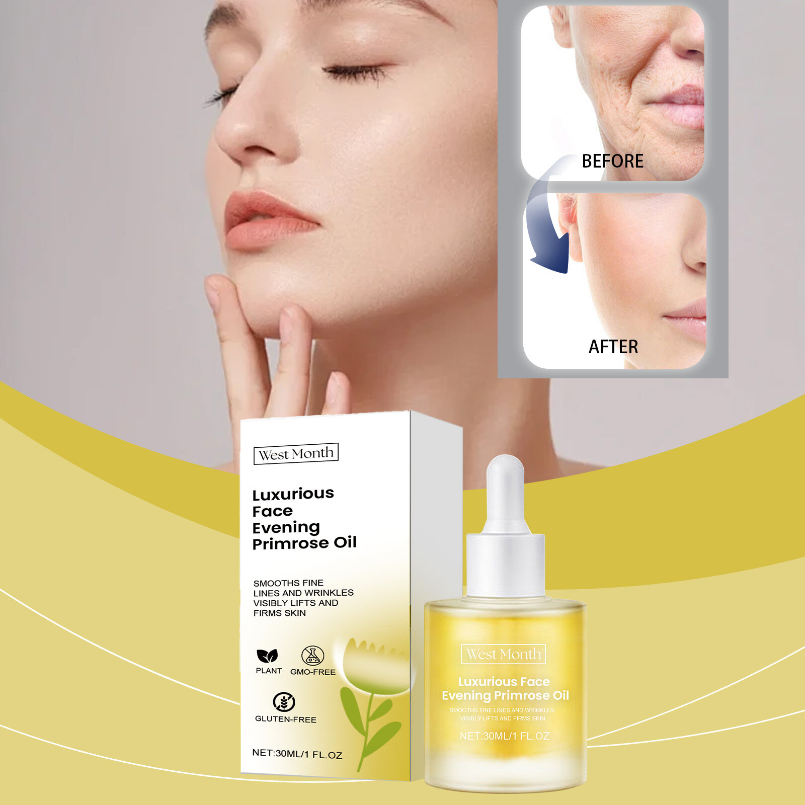 Tây & tháng buổi tối dầu hoa anh thảo nuôi dưỡng sâu mịn nếp nhăn wri-nkles loại bỏ làm giảm khô chống ag-ing sửa chữa tinh chất chăm sóc da mặt