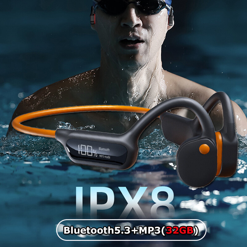 [POLVCDG Bone Conduction Earphone Swimming Headphones Bluetooth Earphone Waterproof Swimming Sport Earbuds Ipx8 Waterproof Earphone X10 Pro,POLVCDG X10 bone conduction headphones waterproof IPX8 professional swimming earphones memory 32G LED display,]