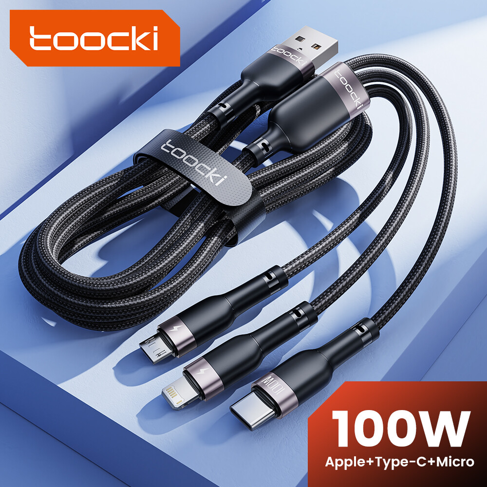 Toocki 100w 3 trong 1 cáp usb micro usb loại c bộ sạc cáp usb c dây cáp truyền dữ liệu los điện thoại di động dây điện thoại dây cáp sạc 1.2m