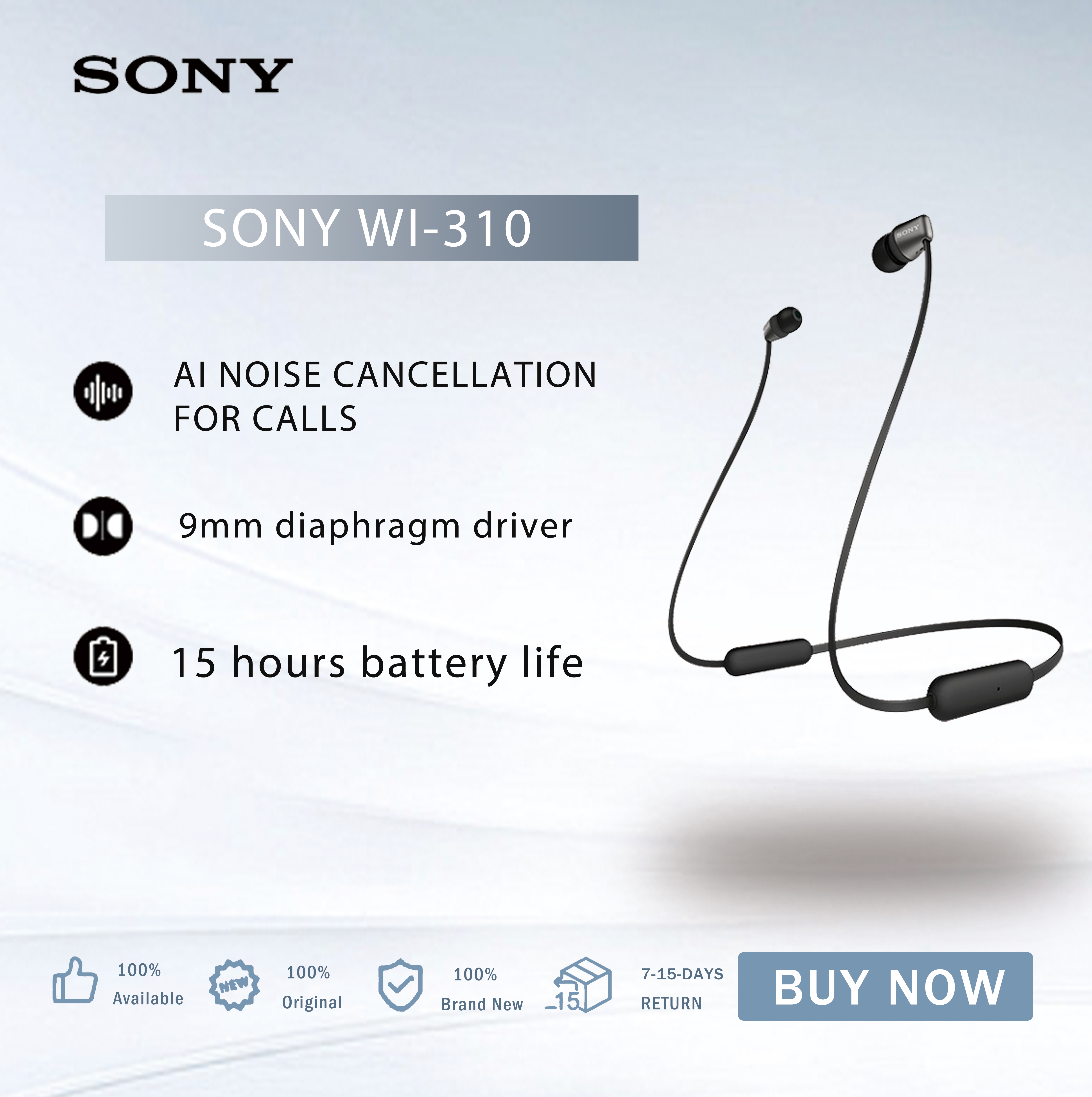 Sony WI-C200 WI-C310 không dây trong tai tai nghe âm thanh nổi Bluetooth 5.0 Tai nghe nhét tai thể thao Tai nghe chơi game rảnh tay có micro cho iPhone/Xiaomi