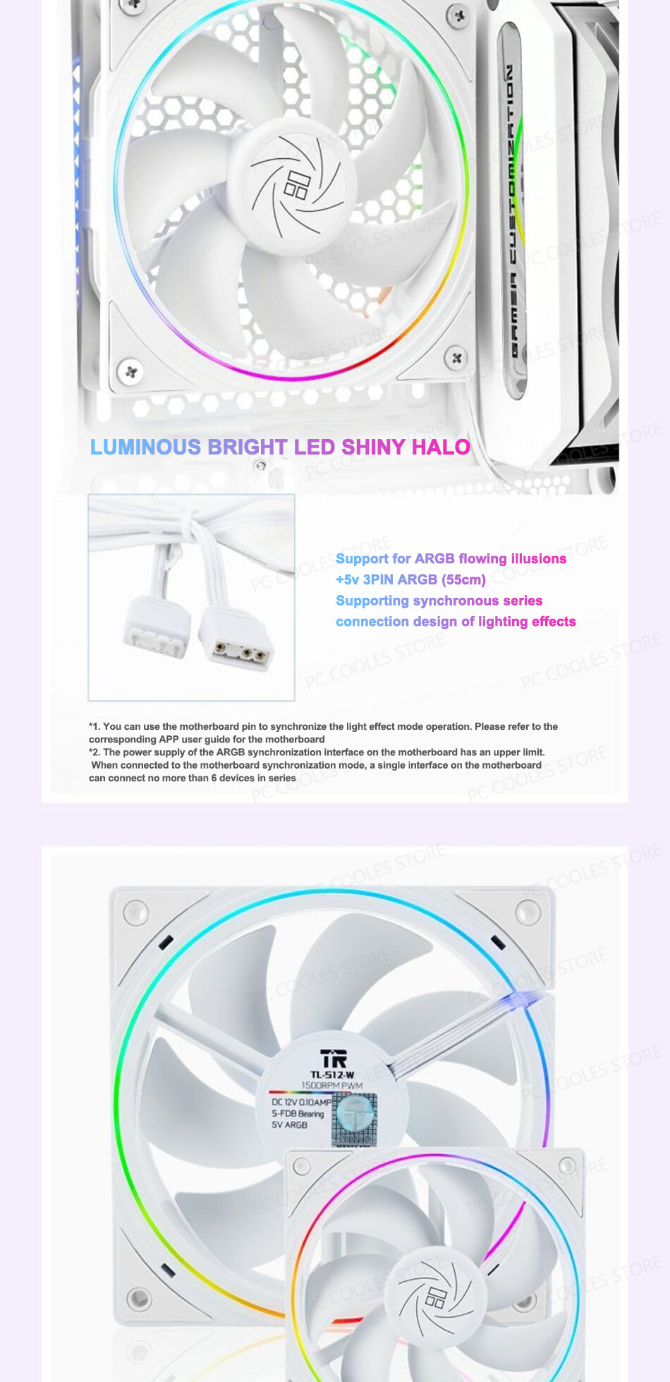 Thermalright TL-S12W 120mm ARGB PWM Case Fan - 1500RPM Cooling Fan With Fine Aperture Light Effect, White