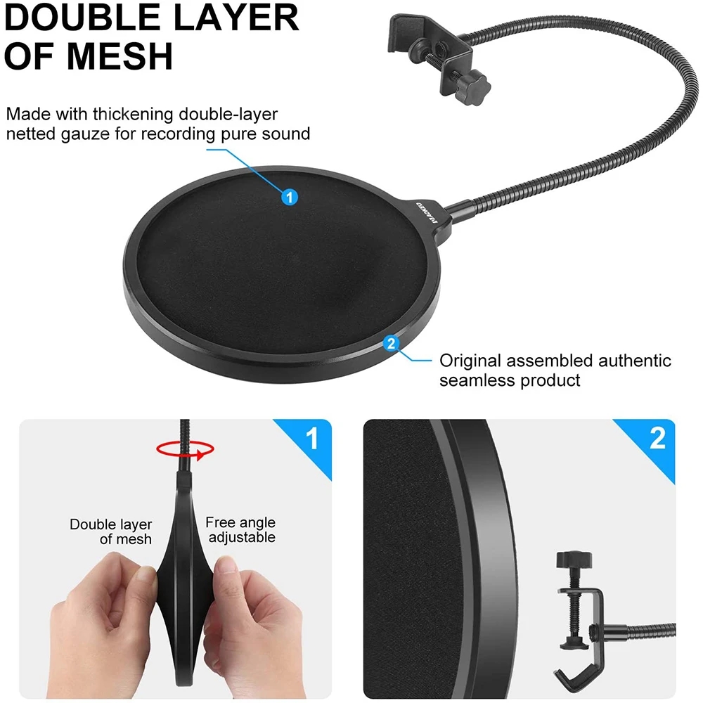 Micro chuyên nghiệp Bộ lọc nhạc pop bilayer lá chắn ghi âm bền hai lớp Studio kẹp phụ kiện Lọc gió Micro