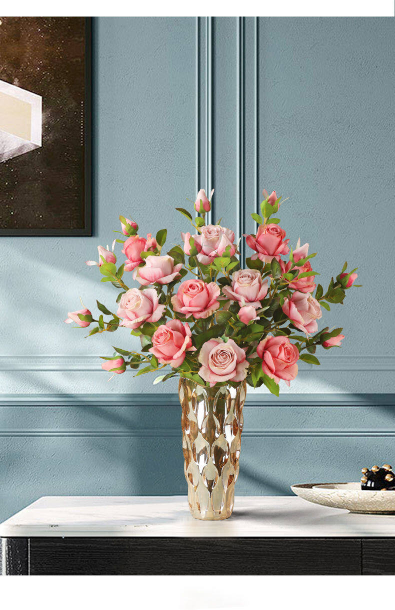 Fake rose flower artificial flower decoration bouquet living room high-end decoration vase flower arrangement desktop small ornaments plastic flowers