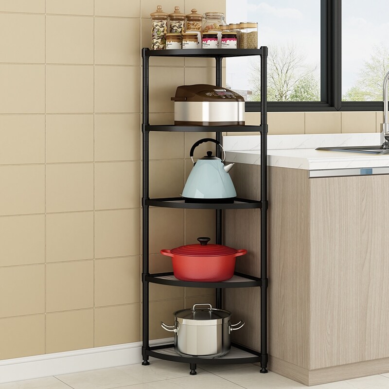 Gambar Kitchen shelf stainless steel Angle triangle console multilayer put pot rack multi functional household receive