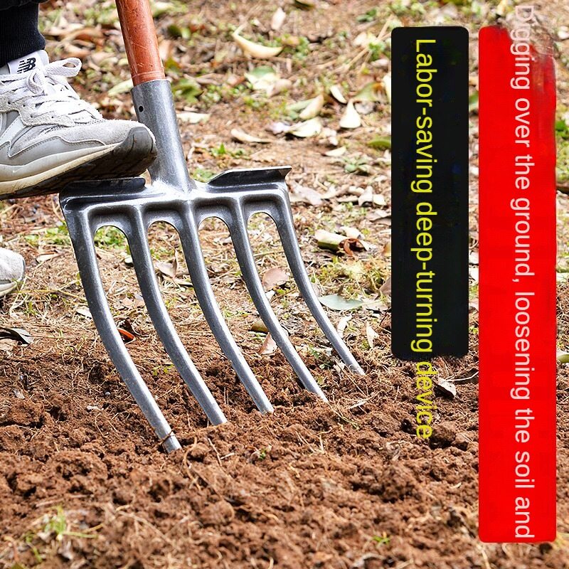 Đất nông nghiệp tỏi biến đất bốn răng sắt ngã ba đất hoang dụng cụ làm vườn biến đất thép ngã ba đất lỏng lẻo tạo tác đào đất cứng ngoài trời