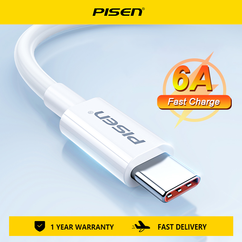 Pisen cáp usb 6a sạc nhanh cho huawei 66w usb c loại c sạc nhanh dây cho samsung xiaomi realme usb-c dây sạc