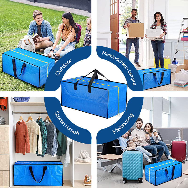 Blue Foldable Storage Bag Heavy Duty Clothes Organizer 86l_voghion.com