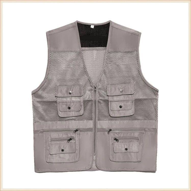 Summer multi-pocket vest man breathable thin mesh vest middle-aged and old father clothes loose large size fishing vest