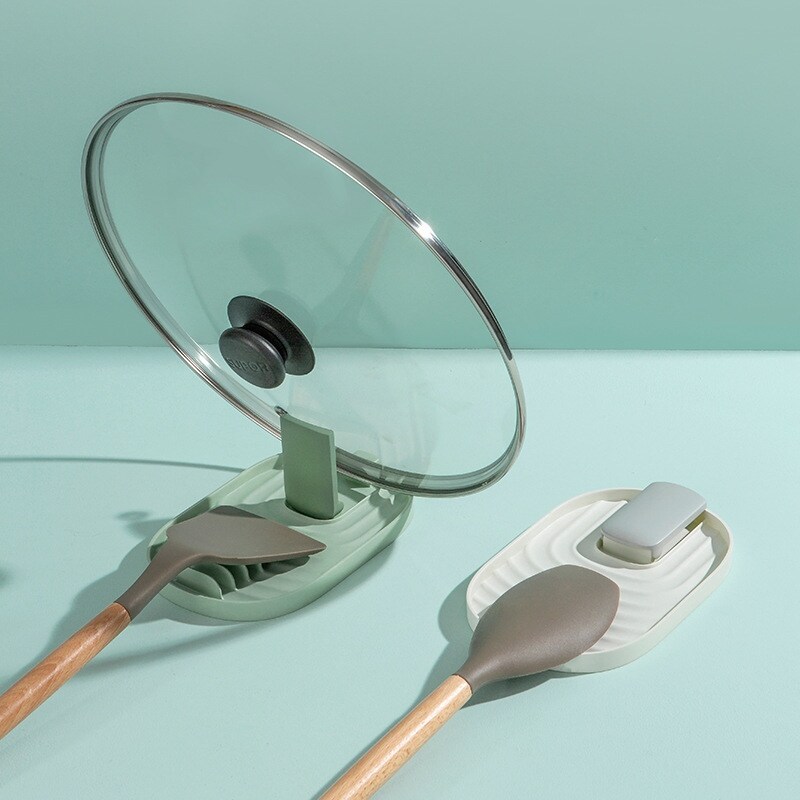 Gambar Kitchen Spoon Rest Pot Clip Lid Holder Spatula Lid Rack Household Cooking Dishes Spatula Mat Pad Storage Rack Stand Kitchen Tool