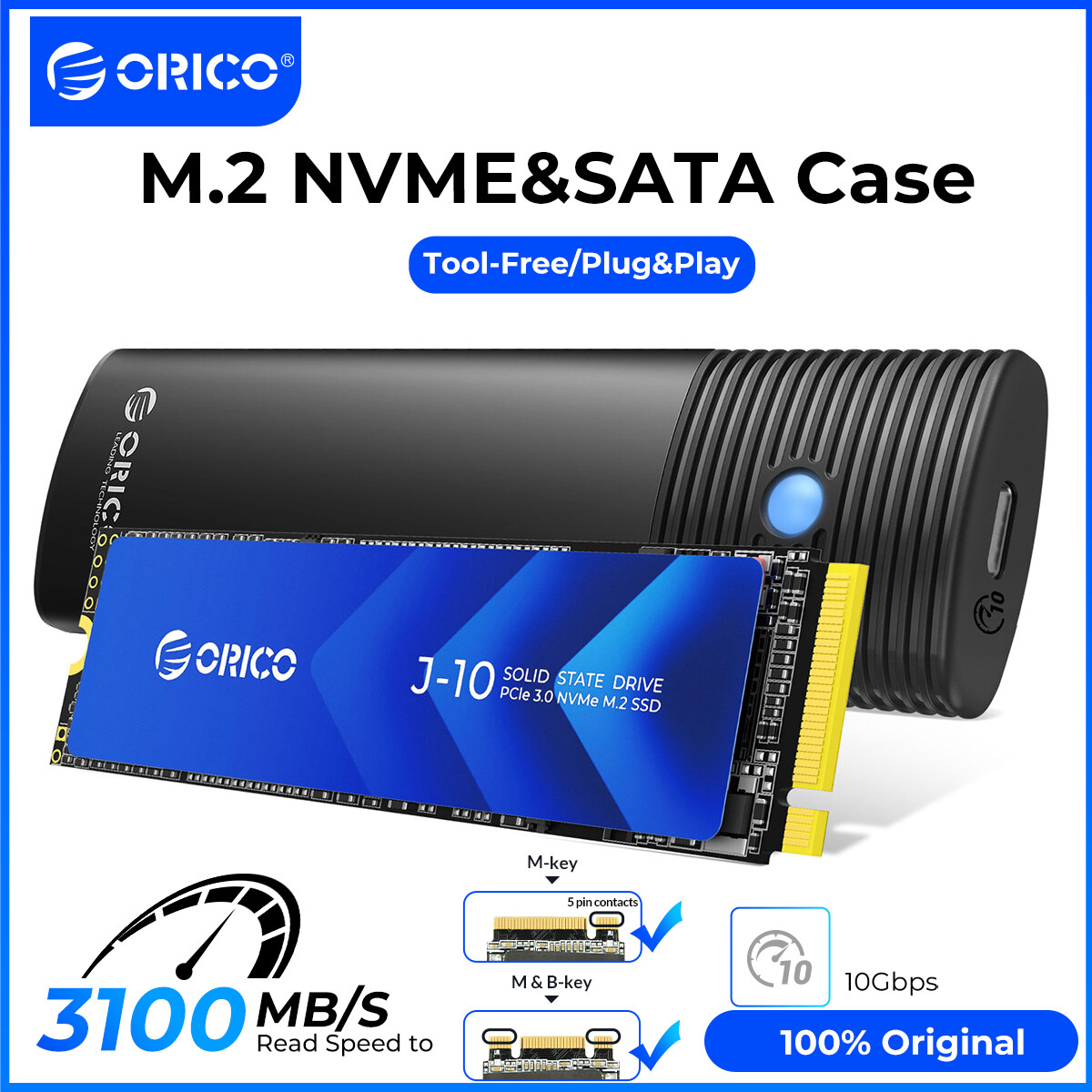 Hộp đựng ổ cứng SSD M.2 ORICO hộp PCIe SSD loại USB C NVMe 10Gbps cho ổ ổ SSD SATA M.2 NvMe Ngff côn