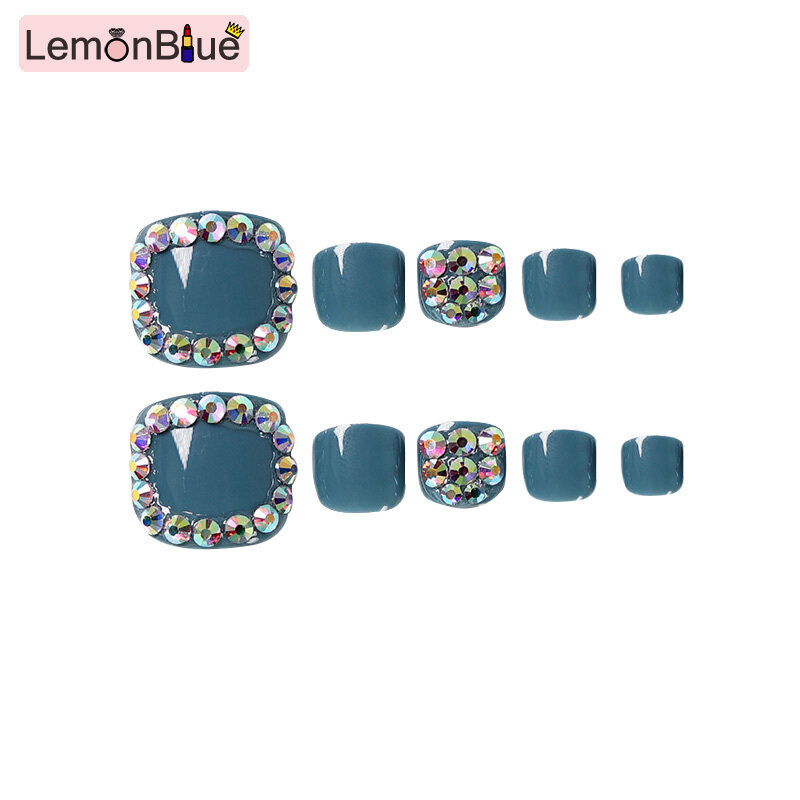 Gambar LemonBlue 24pcs Symphony Full Diamonds Wear Short Paragraph Fashion Manicure Patch False Toenail Save Time Wearable Toenail Patch