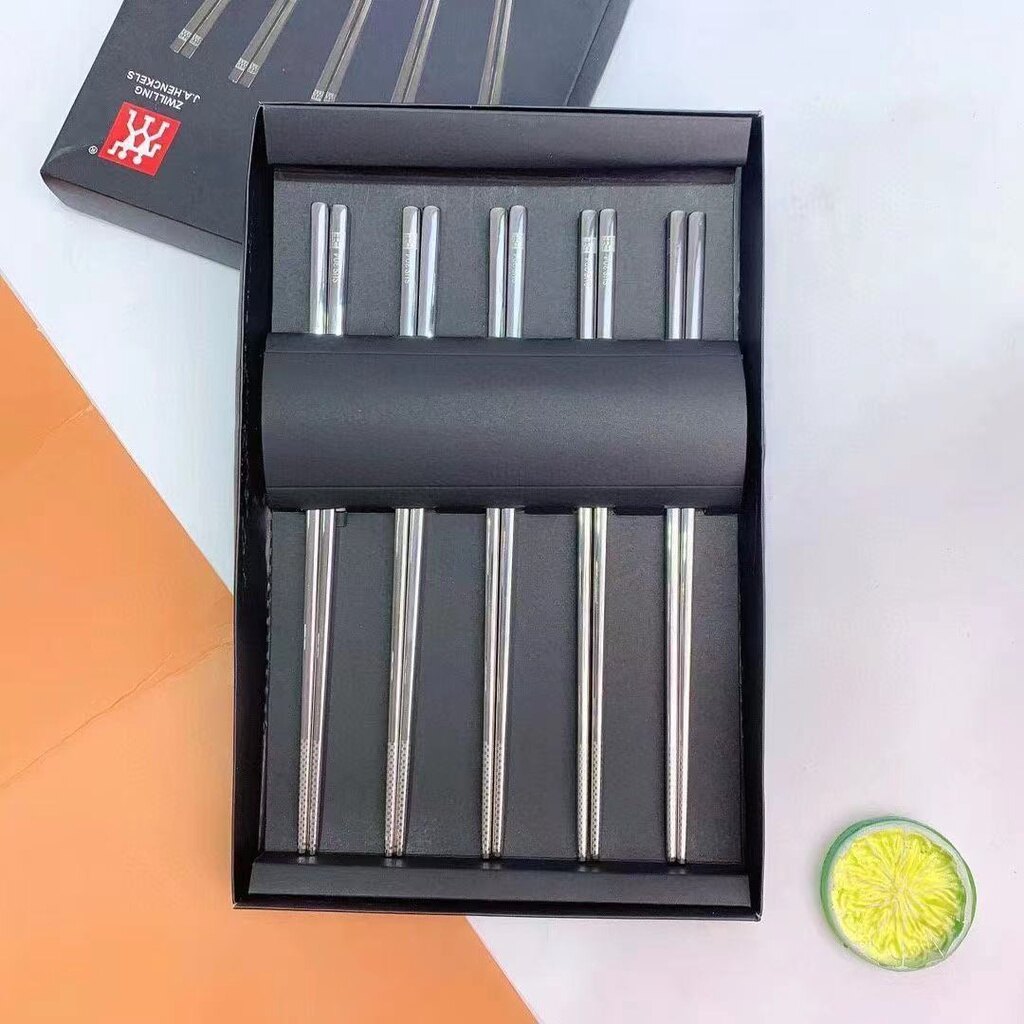 Gambar German ZWILLING J.A.HENGKELS SUS 304 Chopsticks Food Grade 304 Stainless Steel Household Chopsticks ( 5pairs  Set)