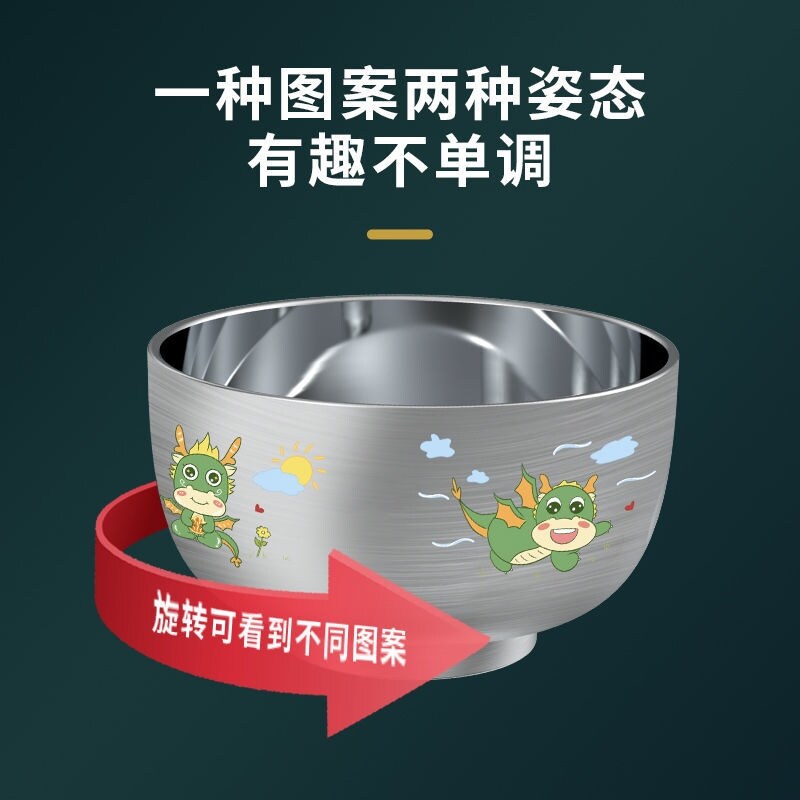 Gambar high quality Zodiac cartoon bowl household anti scalding and anti fall 304 stainless steel baby eating bowl new parent child children s bowl