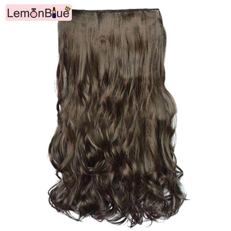 Gambar LemonBlue Long Curly Hairpiece Wig Synthetic Fiber Claw on Clip in Hair Extensions Brown