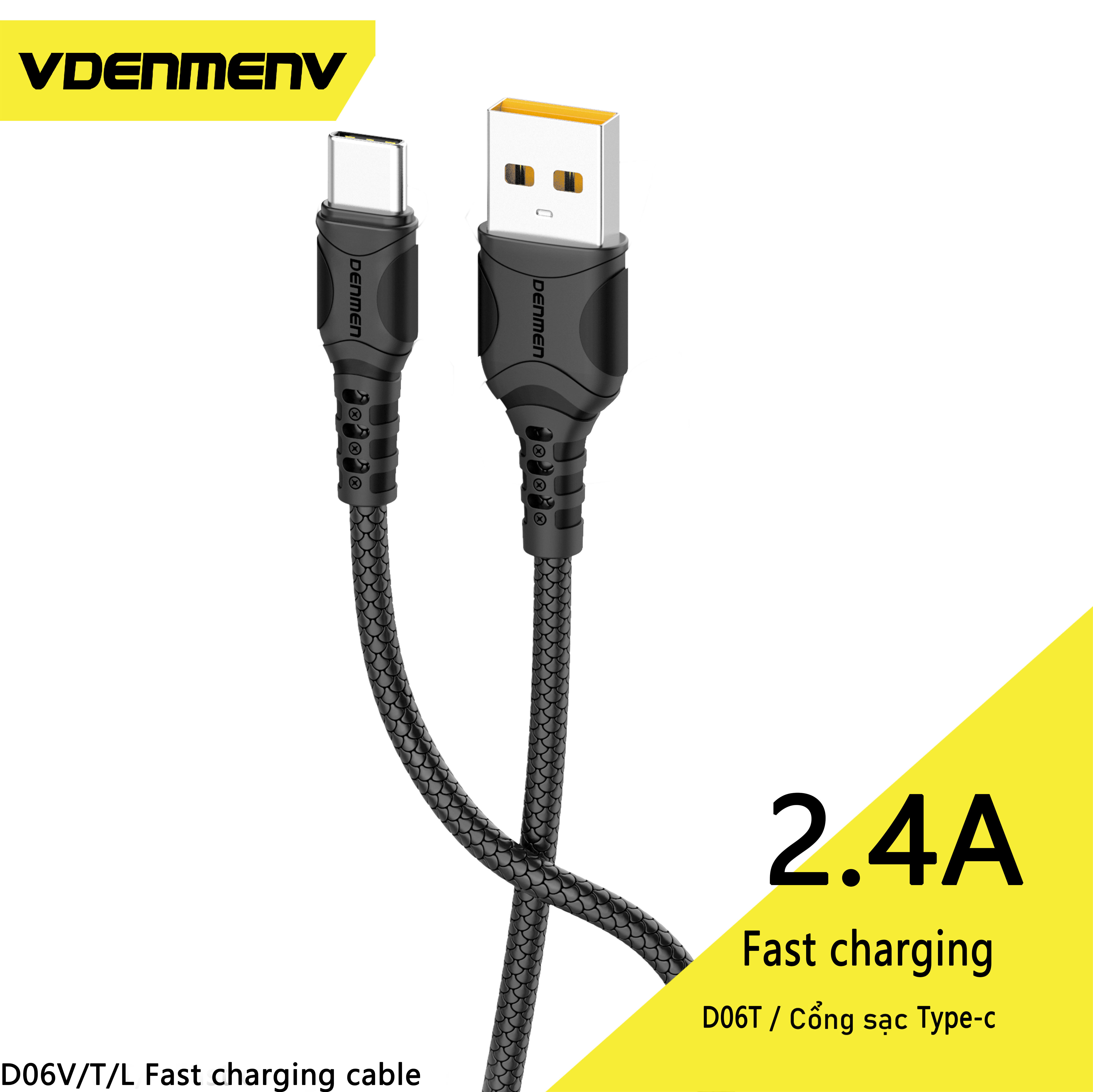 Vdenmenv ban đầu d06v d06t d06l 2.4a cáp sạc nhanh