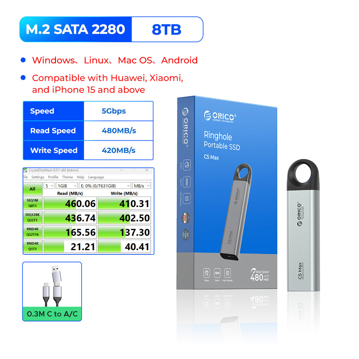 Orico 1000 MB/giây Cực Xách Tay SSD USB 3.2 Gen2 Kim Loại Cơ Thể Loại-C 1Tb/2Tb PSD Cho Máy Tính Xác