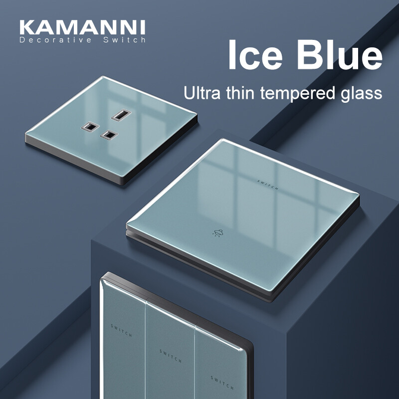 Kamanni công tắc điện tường màu xanh dương công tắc tường hiện đại công tắc đèn 86 loại cho đèn bảng điều khiển bằng kính cường lực ổ cắm công tắc đèn điện với ổ cắm điện usb ổ cắm hiện đại thông dụng 1/2/3/4 gang ổ cắm cho tường 3/6 ổ cắm phích cắm