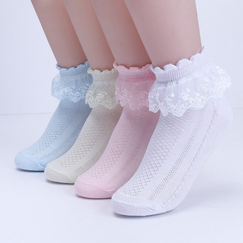 Summer Fashion Kids Socks Baby Girl Ruffle Socks Cute Baby Frilly Toddle Designer White Pink Lace Baby Girls Breathable Cotton Socks