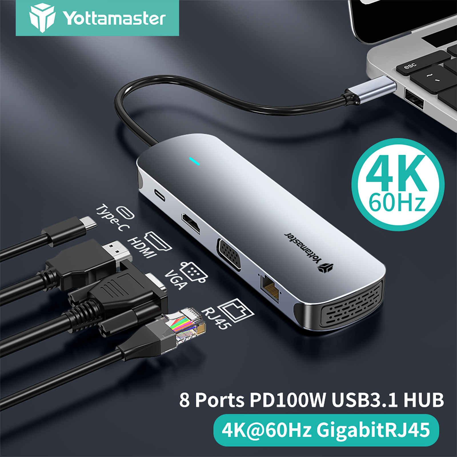 Yottamaster loại USB C 8 trong 1 HUB USB
