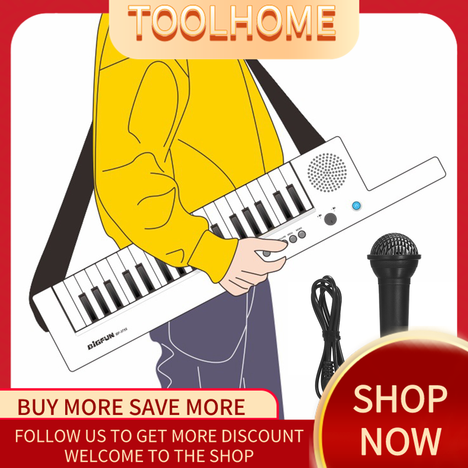 Toolhome-đàn piano điện tử ghi ta kèm bàn phím mini đàn piano bàn phím điện tử 37 phím đàn piano trẻ em có thể sạc lại