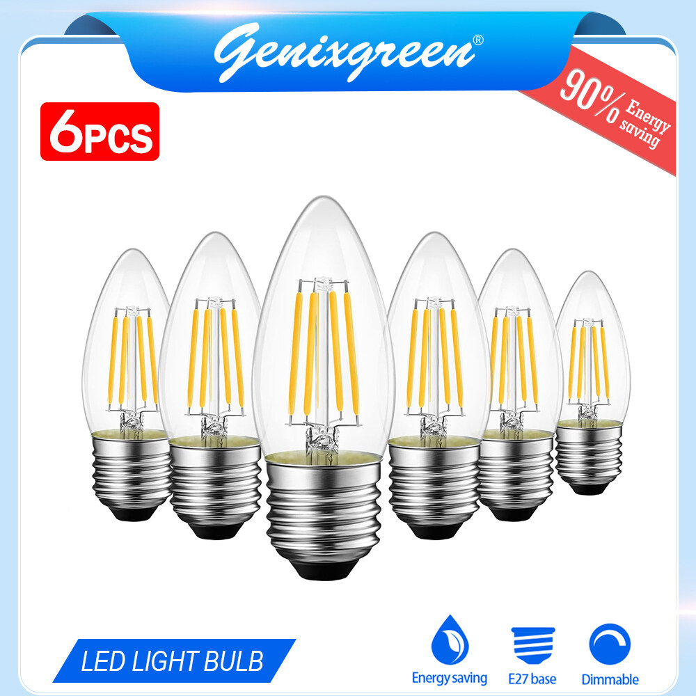 6pcs 4w candelabra bóng đèn led e27 c35 led có thể chỉnh mờ đèn dây tóc bóng đèn retro 2700k màu trắng ấm bóng đèn cho đèn chùm, mặt dây chuyền, quạt trần