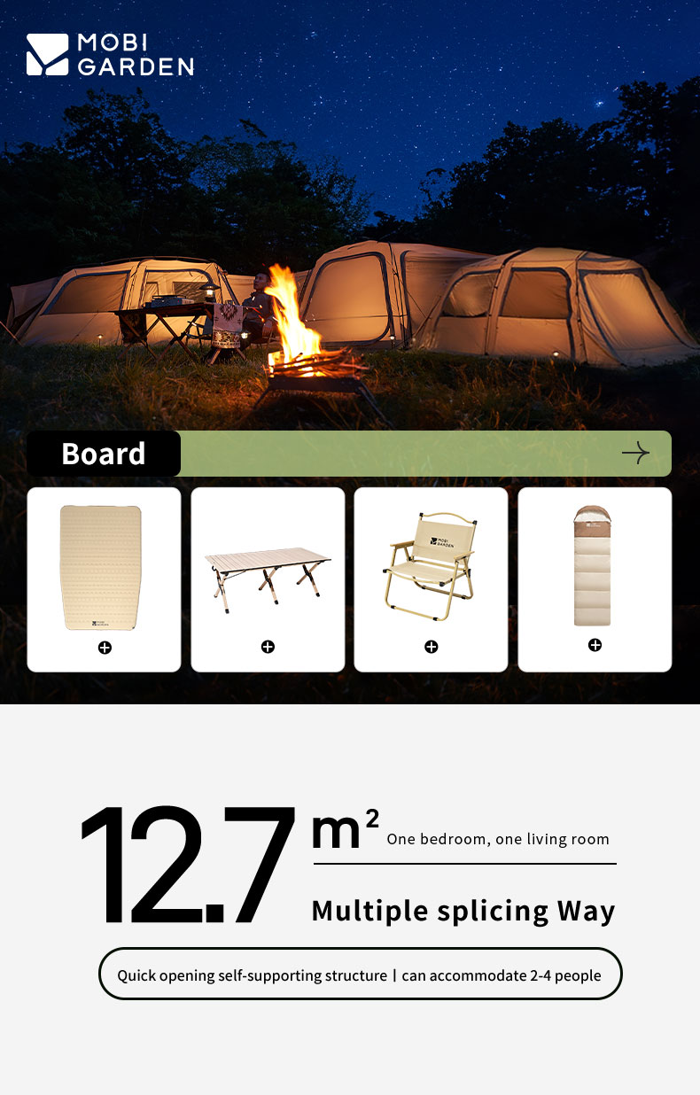 MOBI GARDEN Campingzelt, Familienzelt, großer Raum, wasserdicht, Sonnenschutz im Freien