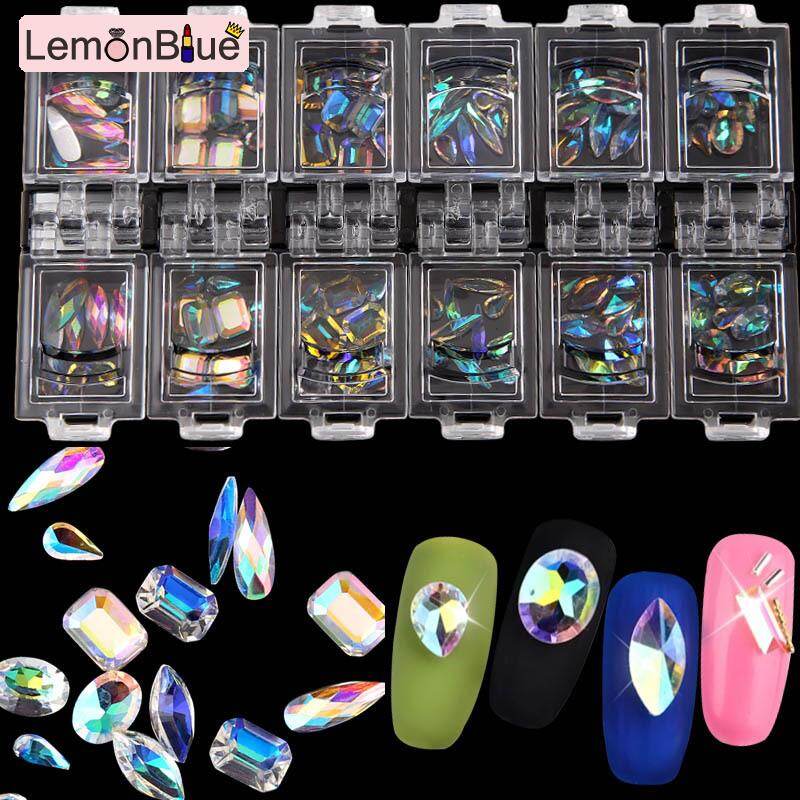 Gambar LemonBlue 12 Box Set 3D Nail Art Colorful Clear Crystal Mixed Size Lady Nails Tips Decals Decoration With Storage Box Container