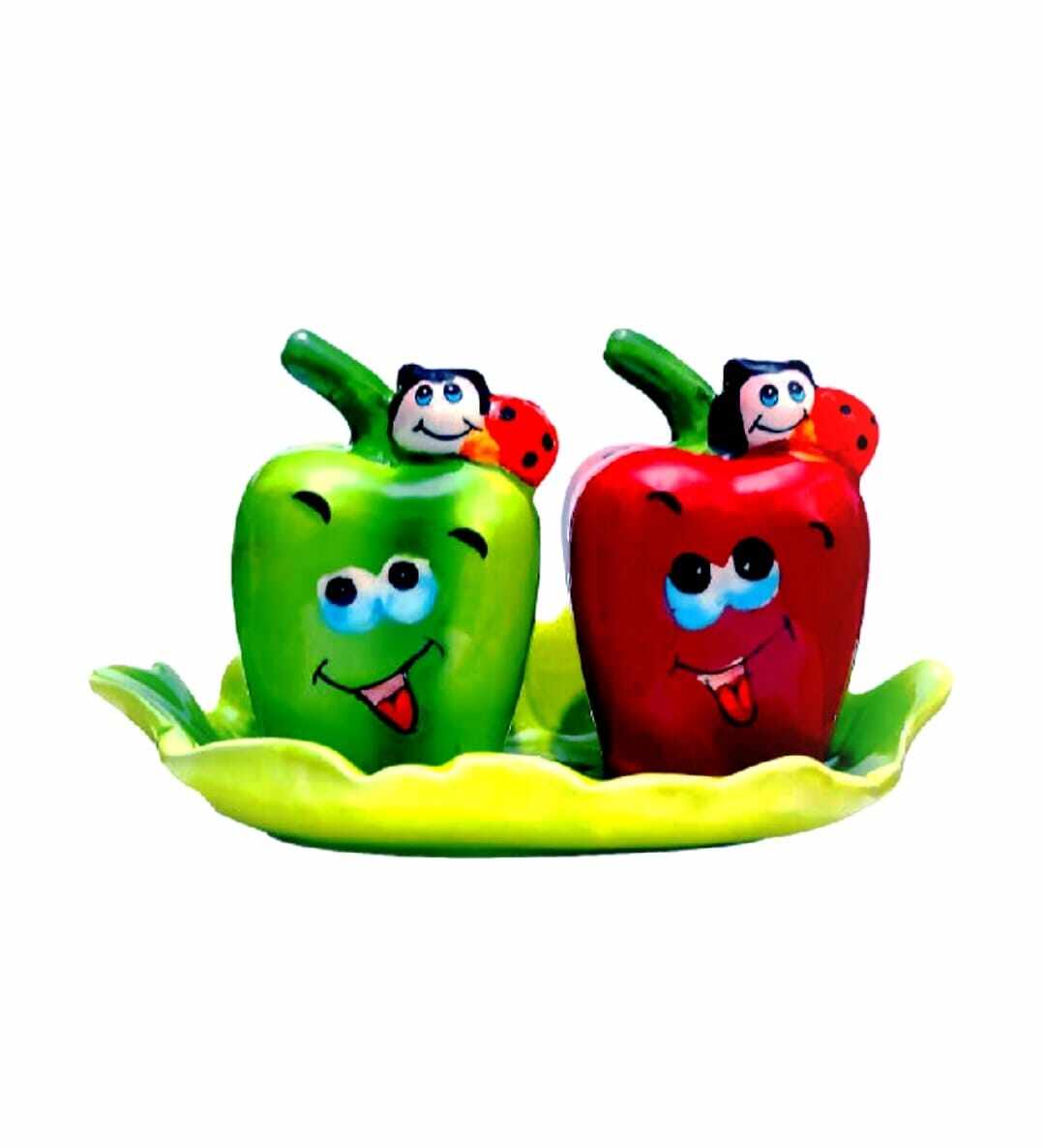 Dragon Capsicum Shape Green &Amp; Red Ceramic Salt &Amp; Pepper Shaker Set 1 Piece Salt &Amp; Pepper Set  (Ceramic)
