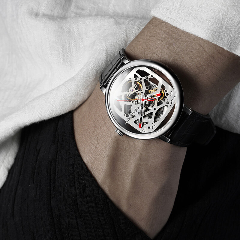 CIGA Design Watch Automatic Mechanical Wristwatch Stainless steel dial Leather strap Hollow out Unisex Wristwatch ราคา 9,898 บาท*ส่งฟรี