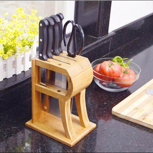 Gambar Bamboo Knife Rack Knife Rack Kitchen Supplies Storage Knife Block Multi function Shelf Hollow Easy to clean Oblique Knife Rack
