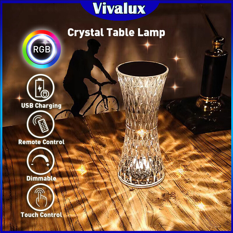 Vivalux Đèn Bàn Pha Lê Eo Nhỏ Đèn Xung Quanh Nhà Cổ Điển Thu Gọn Đèn Để Bàn Sạc USB Cảm Biến Cảm Ứng