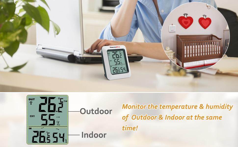 Digital Hygrometer Indoor Outdoor Thermometer Wireless Temperature and  Humidity Monitor with Jumbo Touchscreen and Backlight Humidity Gauge,  200ft/60m Range