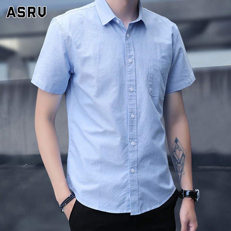 ASRV áo sơ mi áo nam áo boy phố áo sơ mi nam boypro Short-Áo Sơ Mi Nam Thường Ngày Đẹp Trai Áo Có Tay Màu Trơn Cho Nam Áo Sơ Mi Dáng Ôm Đơn Giản