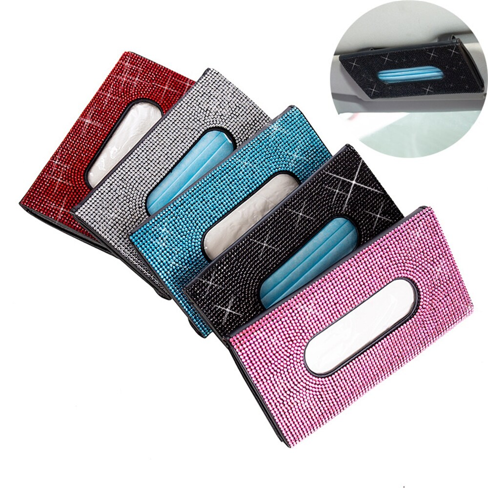Gambar CW RhinestoneCar Tissue BoxesSunLeather Hanging Seat Backrest Paper ClipInterior Accessories