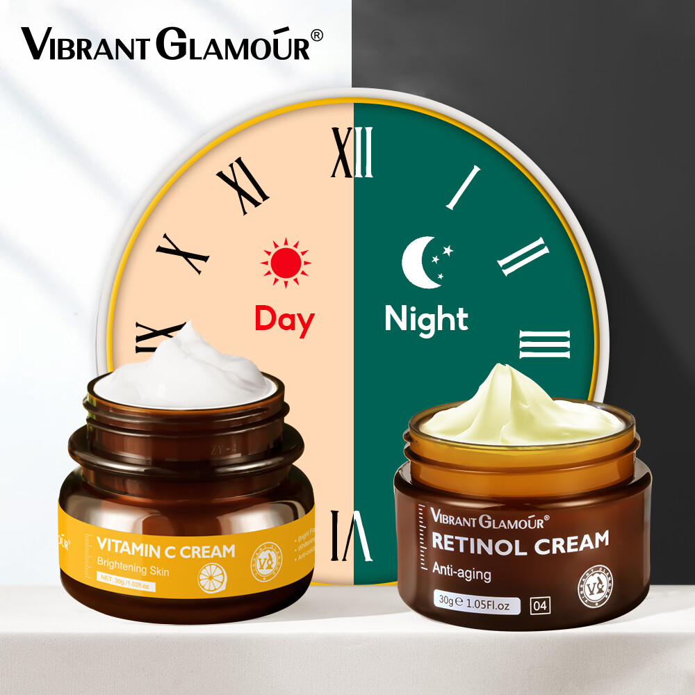 Gambar VIBRANT GLAMOUR Natural Retinol Cream + Vitamin C Face Cream Set Whitening Anti Aging Facial Moisturizer 2pcs